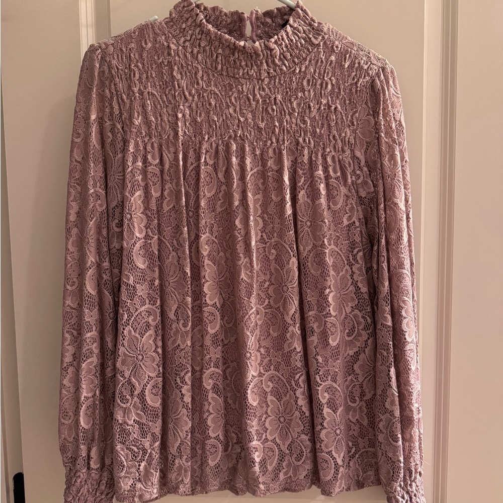 Cable & Gauge Lace Blouse in Soft Pink
